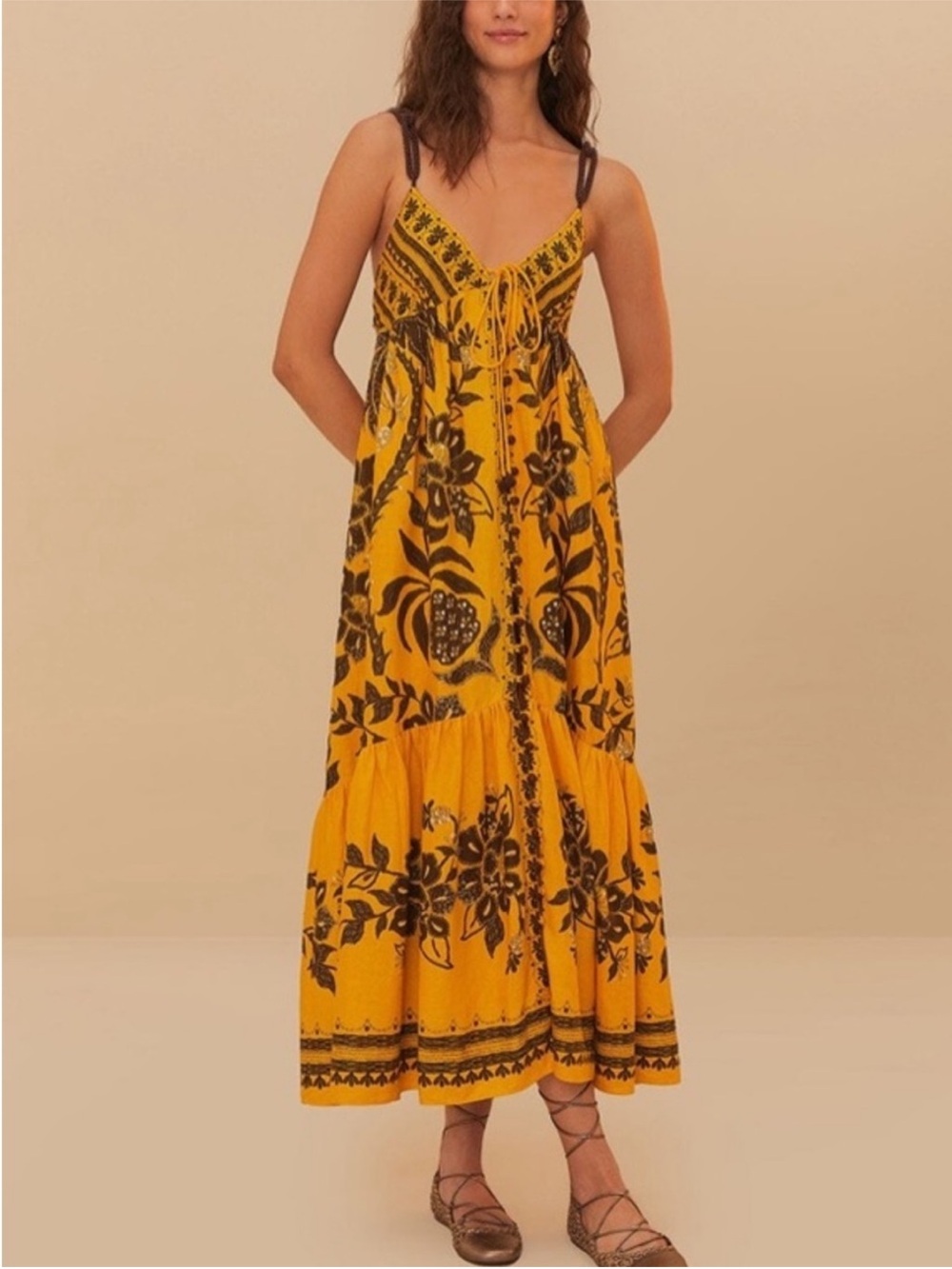 Farm Rio Yellow Golden Oasis Maxi Dress M NWT